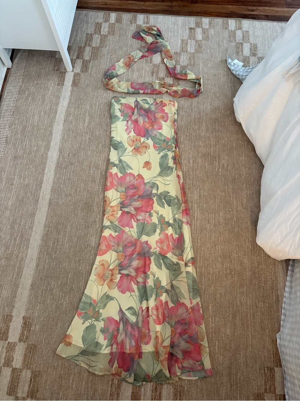 Peppermayo Yellow Floral Slip Dress with Pink & Green Print